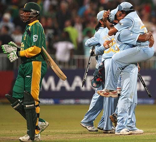 Indian players celebrating after their win against South Africa