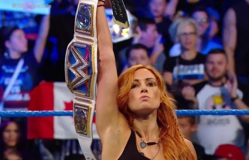 Becky Lynch with her newly won Smackdown Live Women&#039;s Championship