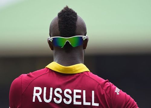 Flamboyant Andre Russell imitating Mr T's hairstyle during CWC'15