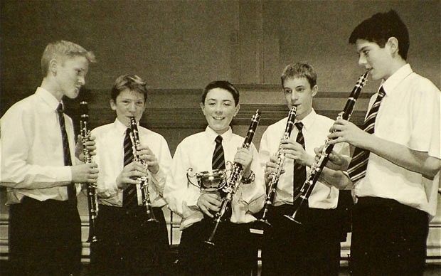 Alastair Cook (far right) practicing the clarinet