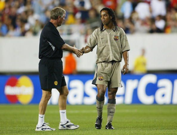 Sir Alex Ferguson of Man Utd with Ronaldinho