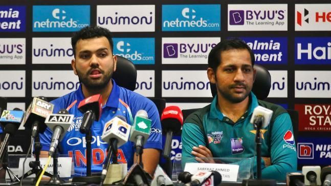 Rohit Sharma &amp; Sarfaraz Khan during pre-tournament press conference