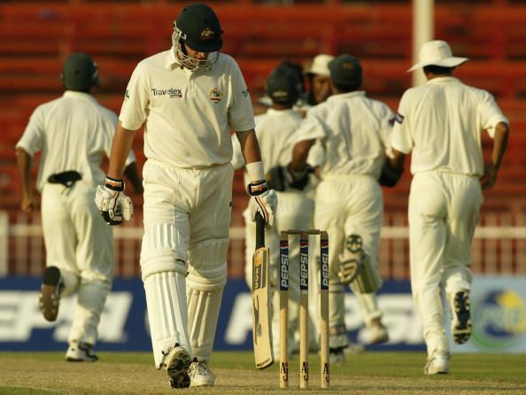 Mark Waugh leaves the field