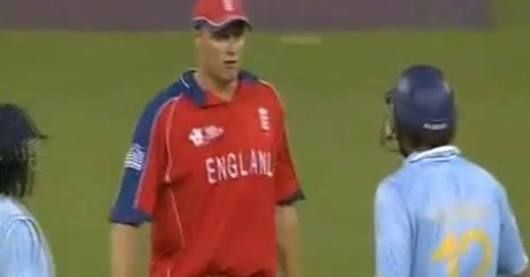 Yuvraj Singh &amp; Andrew Flintoff having a heated exchange