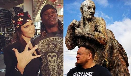 The WWE bosses including Stephanie McMahon (left) could possibly book R-Truth (center) as WWE Champion