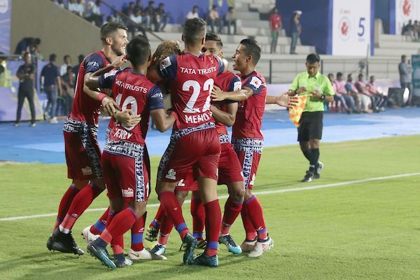 Jamshedpur FC players celebrate Mario Arques&#039; goal [Credits: ISL]