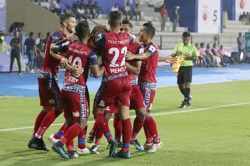 Jamshedpur FC players celebrate Mario Arques' goal [Credits: ISL]