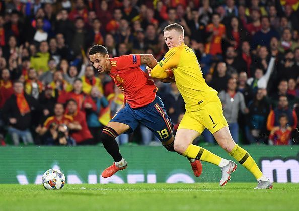 Jordan Pickford survived a hairy moment when he almost conceded a second half penalty