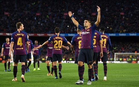 Barcelona celebrating their triumphant over their arch-nemesis