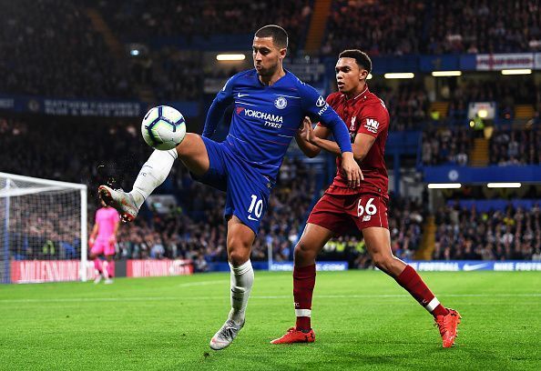 Hazard in action against Liverpool