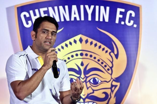 MS Dhoni at a press meet after Chennaiyin FC&#039;s match