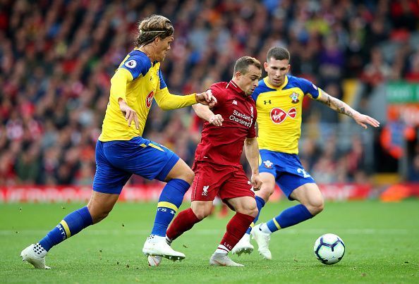 Xherdan Shaqiri is lost in Liverpool colours