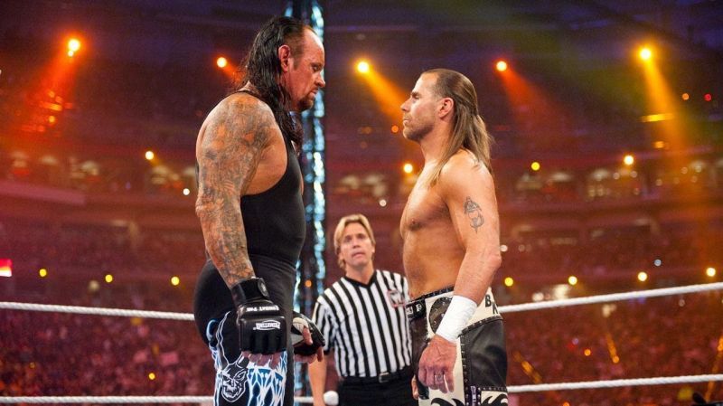 The Undertaker and Shawn Michaels stare each other down prior to their famous bout