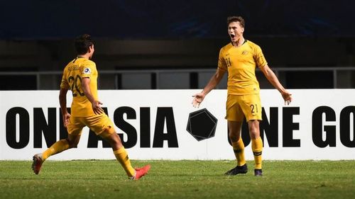 Number 21 Oliver Puflett of Australia is excited after scoring against Jordan (Image Courtesy: FTBL)