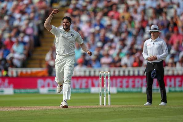 Umesh Yadav celebrates after taking a wicket in the 2018 Test Series against the West Indies