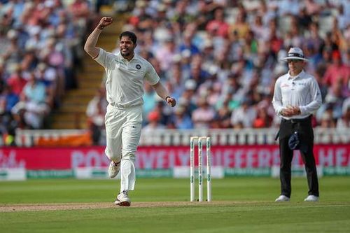 Umesh Yadav celebrates after taking a wicket in the 2018 Test Series against the West Indies