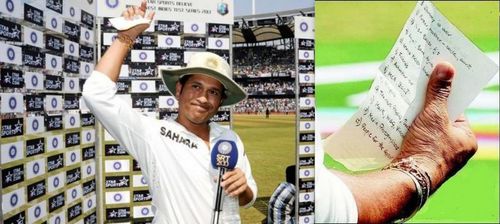 Sachin Tendulkar giving his farewell speech at the end of the Test Series.