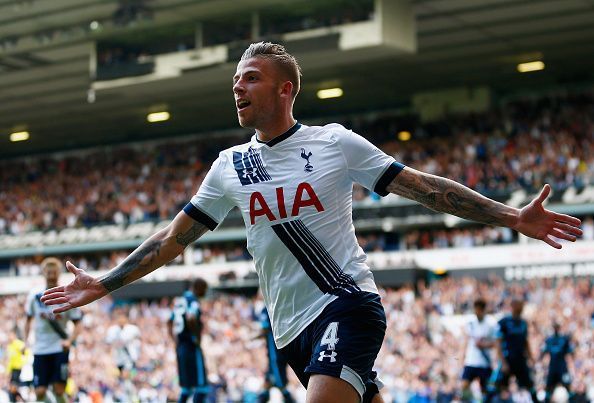 Alderweireld celebrates scoring in the Premier League