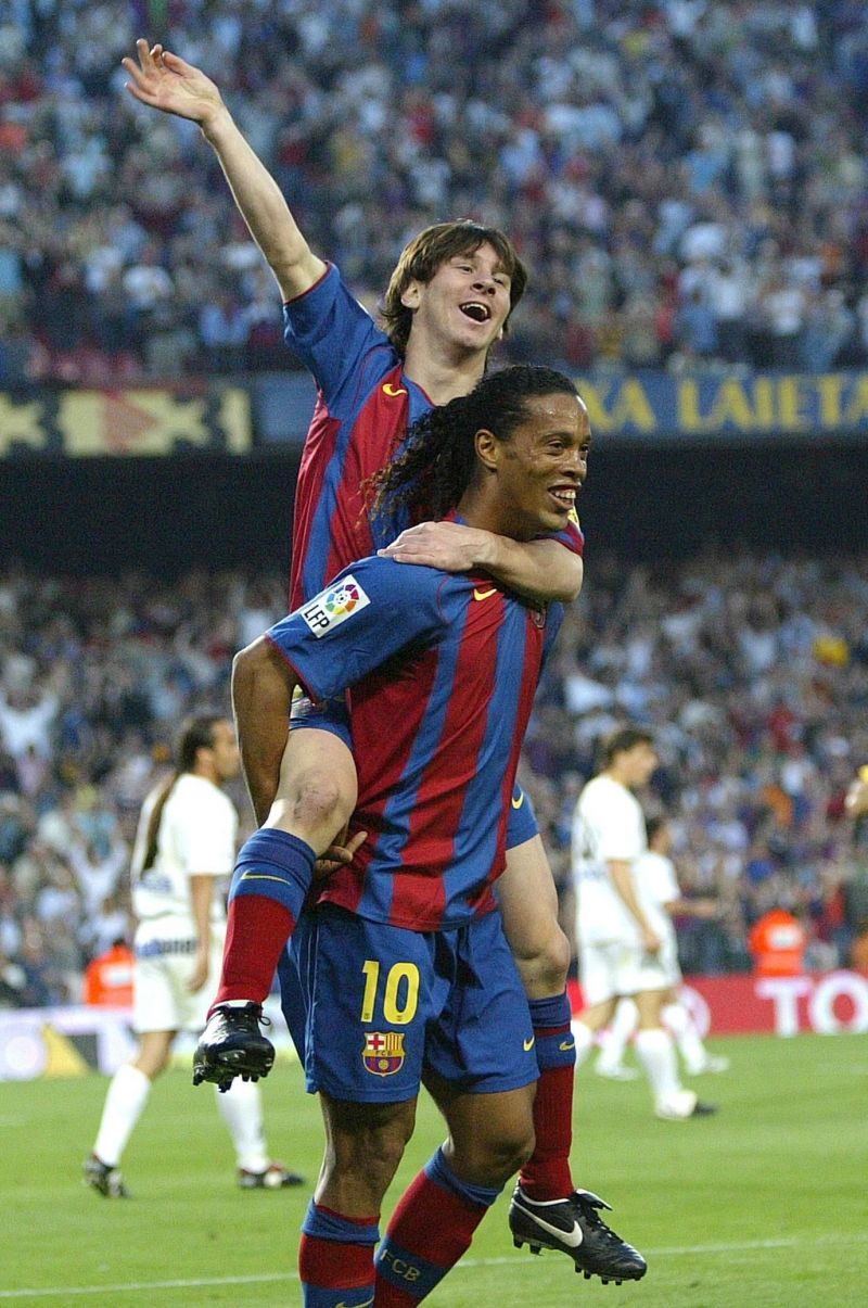 Messi celebrates his first ever senior career goal