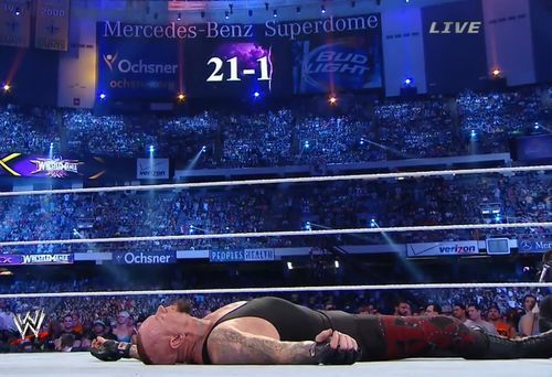 Undertaker at the end of his Wrestlemania undefeated streak