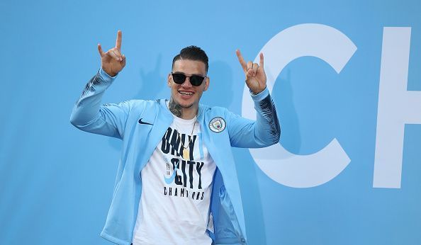 Ederson at the Manchester City Trophy Parade.