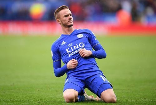 Maddison celebrating his goal during Leicester's 3-1 win over Huddersfield