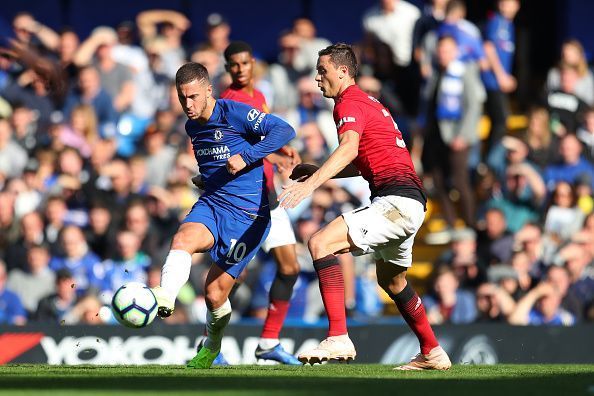 Nemanja Matic and Ashley Young were booked in the first half for fouls on Eden Hazard