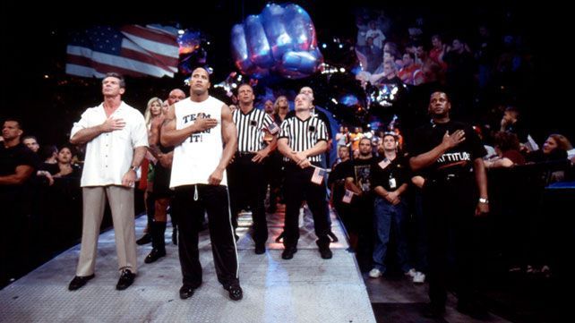 The WWE roster during SmackDown after the 9/11 attacks.