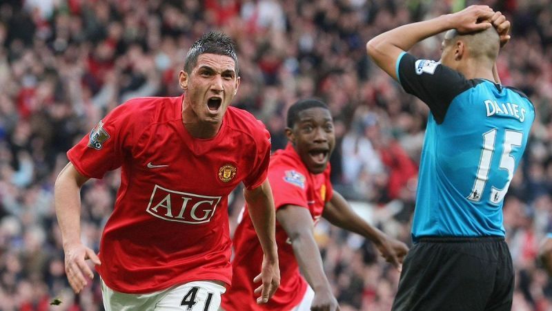 Federico Macheda celebrating the winner against Aston Villa.