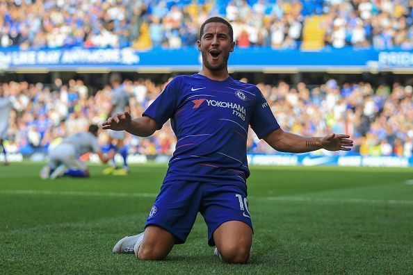 Eden Hazard celebrating his goal against Newcastle United.