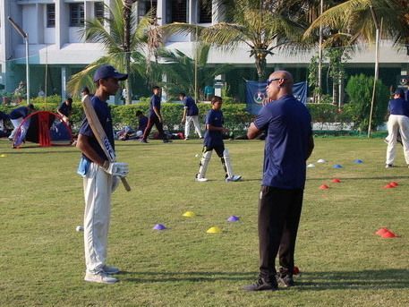 Kambli with the students at camp