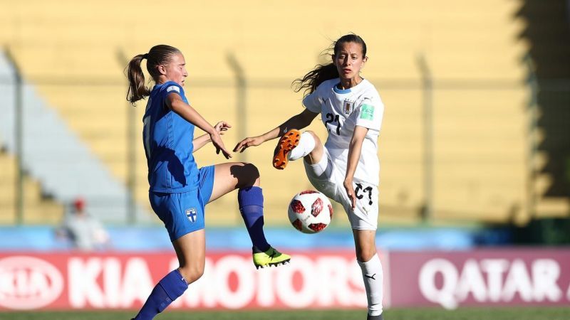 Belen Aquino of Uruguay - number 21 in action against Finland (Image Courtesy: FIFA)