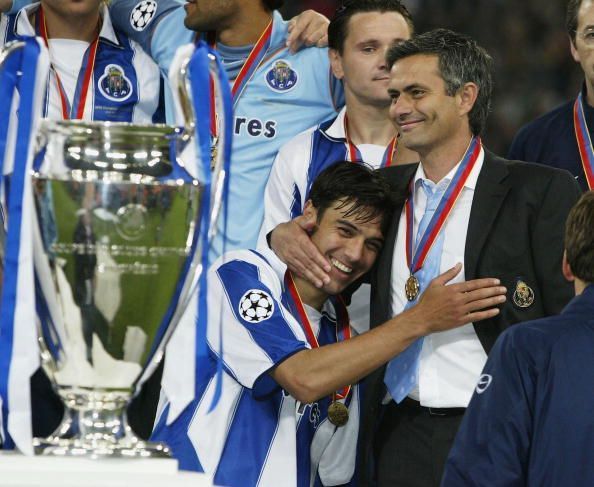 Jose Mourinho celebrates his first Champions League Victory.