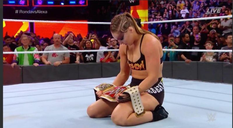 Ronda Rousey after winning the RAW Women&#039;s Championship