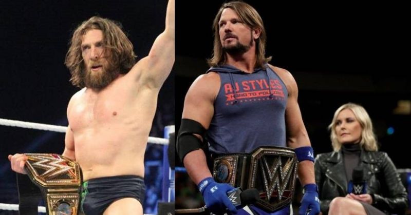 Daniel Bryan (left) could lose the WWE Championship to the man he won it from, AJ Styles (center)