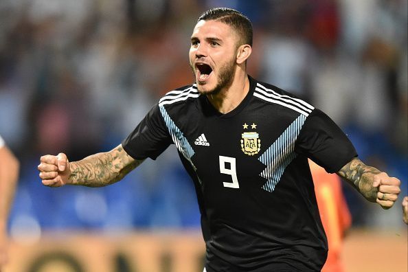 Icardi celebrating his debut goal for Argentina against Mexico in a recent friendly