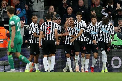 Newcastle United celebrate their goal versus Watford on Saturday