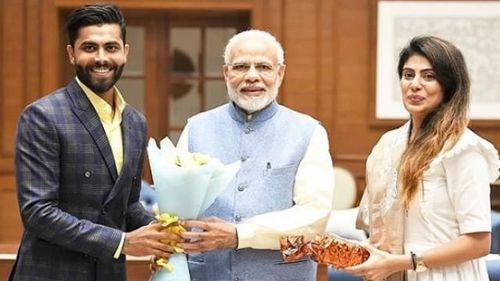 Jadeja and his wife at PMO office in New Delhi