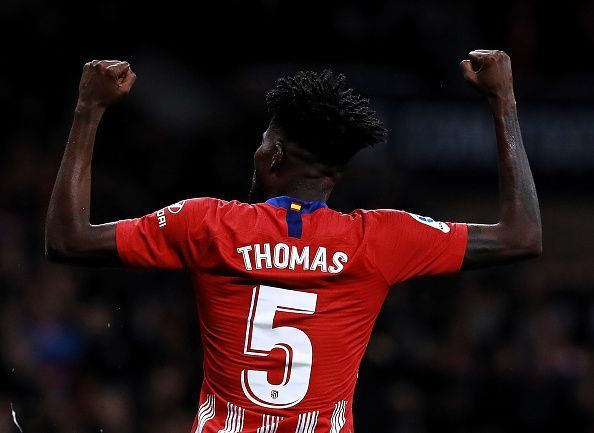 Thomas Partey celebrates his goal vs. Athletic Club on Saturday