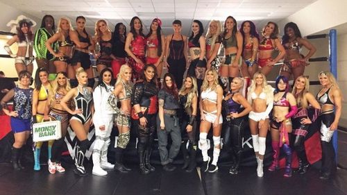 The women of the WWE, at the first ever Women's Royal Rumble in 2018.