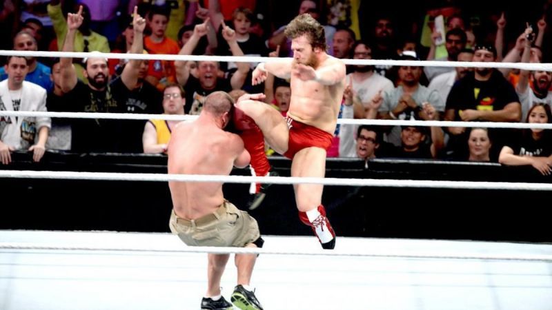 Daniel Bryan hits the match-winning flying knee