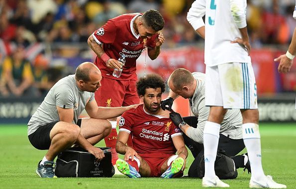 Salah being treated after his injury - UEFA Champions League Final