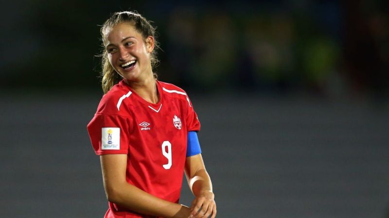 Canada&#039;s Jordyn Huitema - the player of the match on this occasion