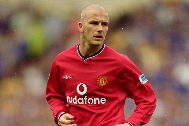 One of the many Beckham hairstyles during his time at Manchester United