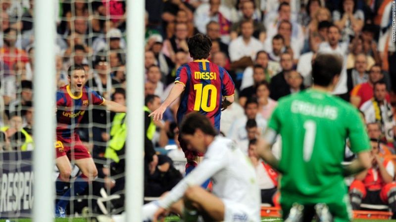 Messi after scoring against Real Madrid in the semis