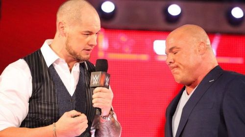 Constable Baron Corbin on the mic as he talks down on Kurt Angle