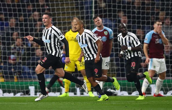 Newcastle United celebrating in a game against Burnley