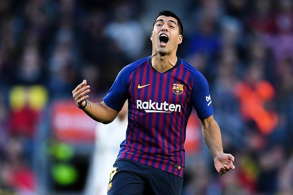 Luis Suarez celebrating a goal for FC Barcelona