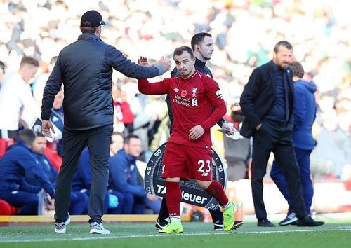 Xherdan Shaqiri was included in the starting XI, having been recently been dropped for Liverpool's loss to Red Star Belgrade due to non-sporting reasons.