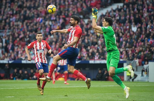 Girona goalkeeper Bono (right) against AtlÃ©tico Madrid during last season